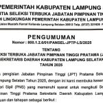 PENGUMUMAN SELEKSI TERBUKA JPTP SEKRETARIS DAERAH KABUPATEN LAMPUNG SELATAN TAHUN 2025